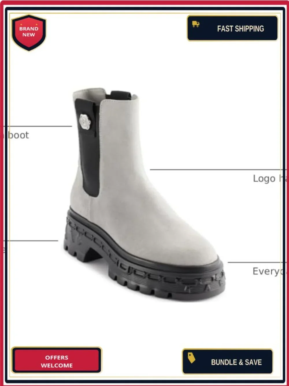 Lug Sole Chelsea Boot Leather Round Toe Block Heel Ankle Boot